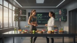 Athlete consults nutritionist in modern lab