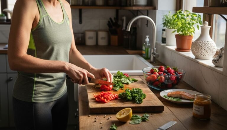 Woman preparing anti-inflammatory foods in kitchen