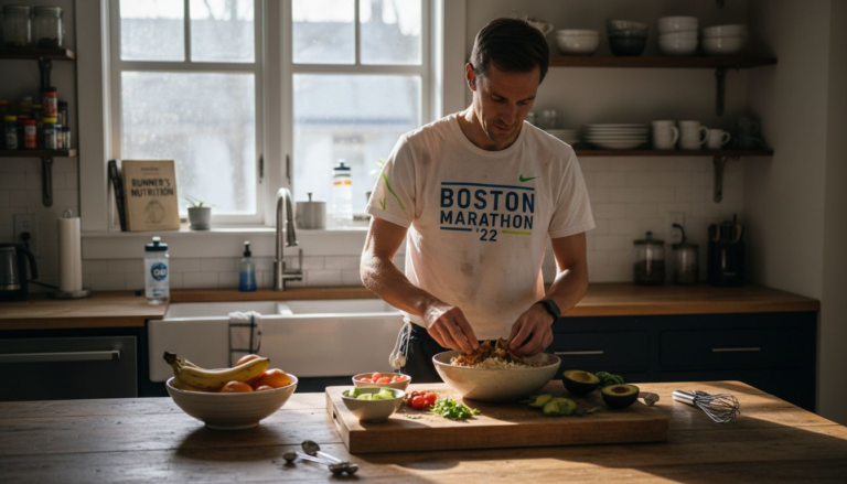 Runner preparing healthy post-workout meal