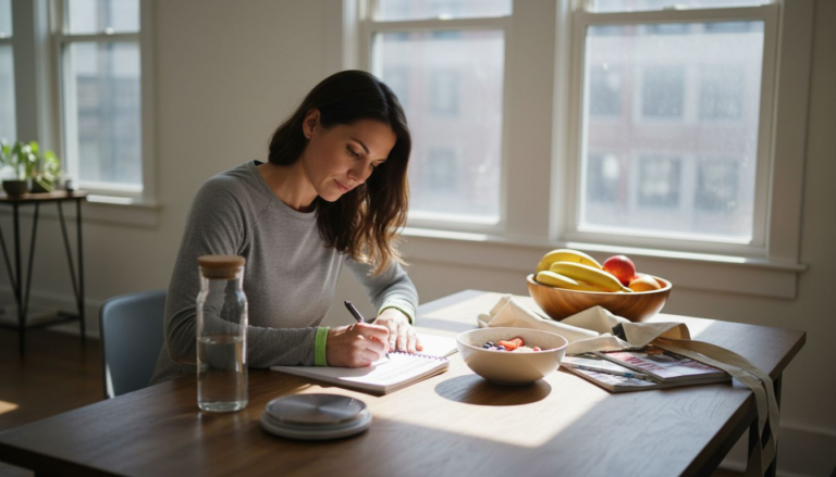 Woman journaling meal for slow weight loss