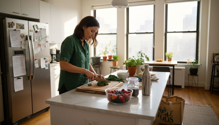 Woman preparing superfoods in home kitchen