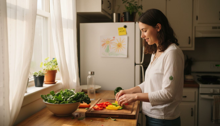 Woman preparing vegetables in kitchen