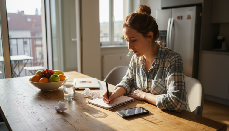 Woman planning meals at kitchen table