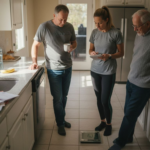 Reasons for Weight Gain – Key Triggers and Impact Three adults check digital scale in bright kitchen