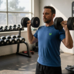 Strength Training Basics: 20% Lower Mortality Risk Man performing dumbbell press in small gym