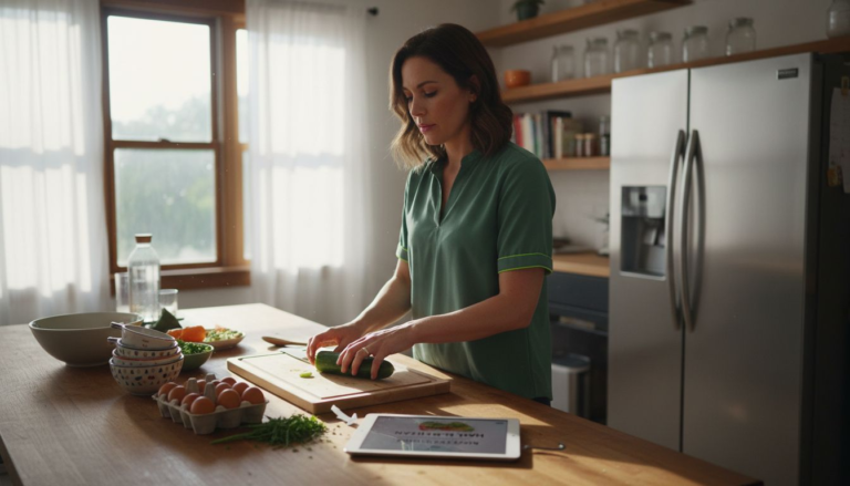 Woman preparing personalized healthy meal at home