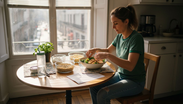 Woman preparing healthy lunch in kitchen