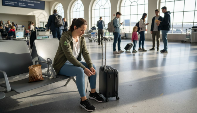 Healthy traveler preparing at airport terminal