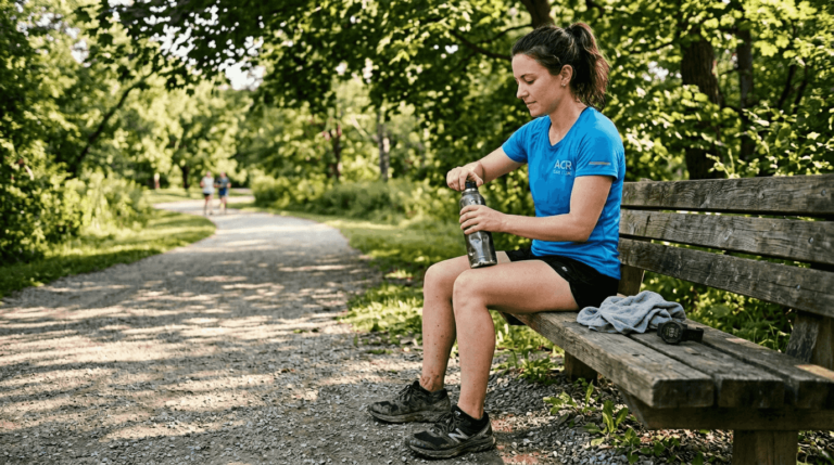 Athlete taking water break in sunny park