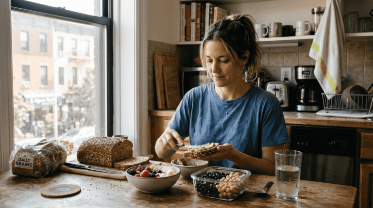 Woman preparing balanced meal for healthy lifestyle