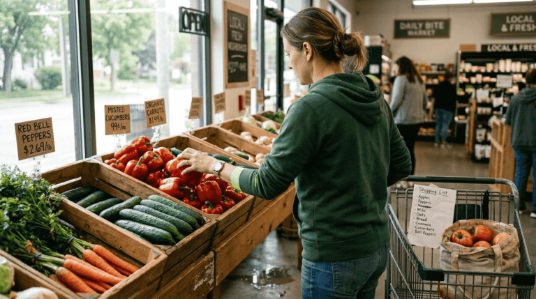 Woman selecting fresh produce at grocery