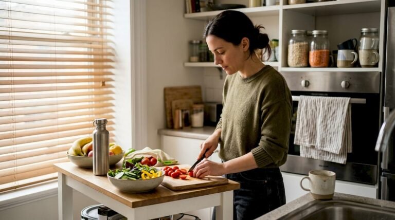 Woman preparing a healthy salad in kitchen