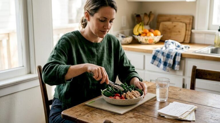 Preparing nutrient-rich meal in sunny kitchen