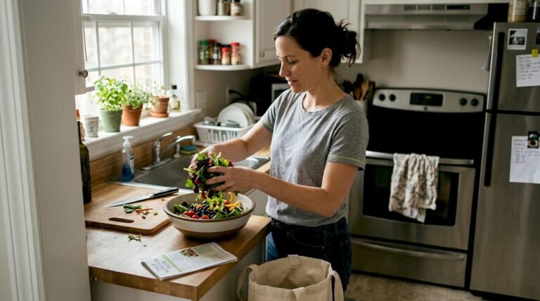 Preparing nutrient-dense meal in home kitchen