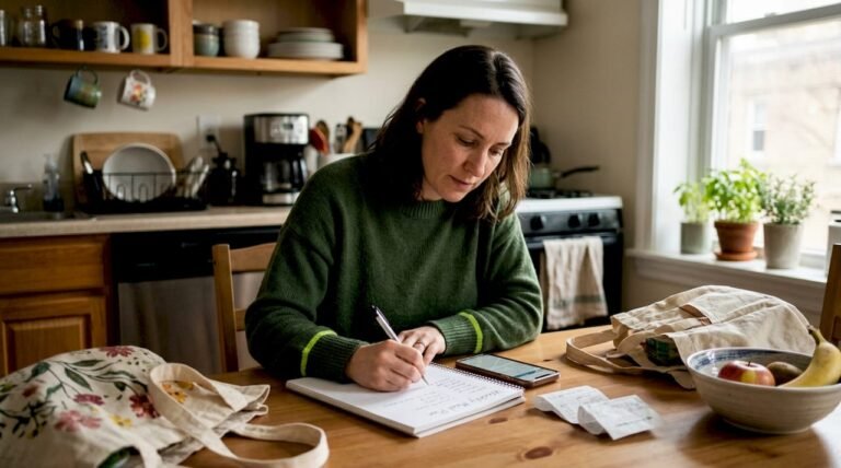 Woman planning meals at kitchen table