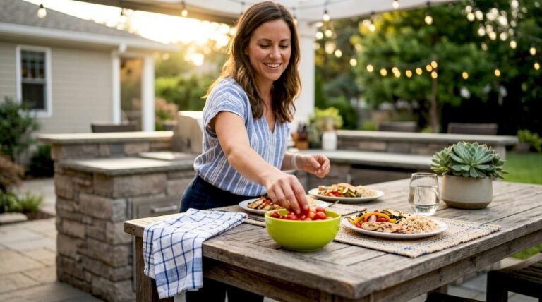Preparing a balanced meal in a home kitchen