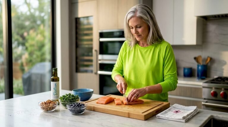 Preparing heart healthy foods at home kitchen