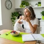 The Real Importance of Meal Timing for Your Metabolism Woman timing breakfast in kitchen