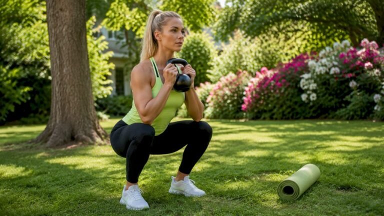 Woman performing goblet squat in gym