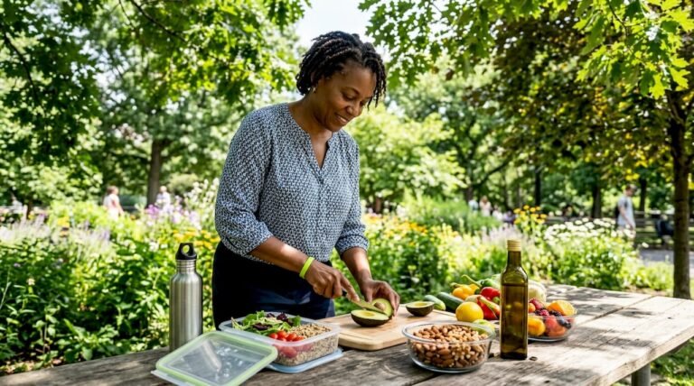 Woman preparing heart-healthy meal in kitchen
