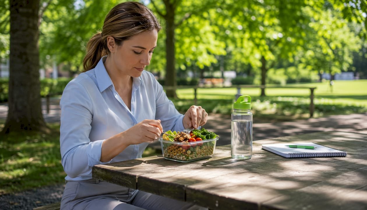 Easy Lunch Box Ideas That Save You Time Every Day 2 Female doctor packing plant-based lunch in break room