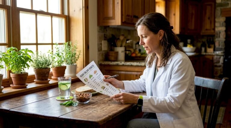 Doctor reviewing vegan calcium nutrition chart