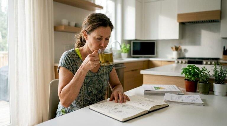 Doctor reviewing food diary at home table