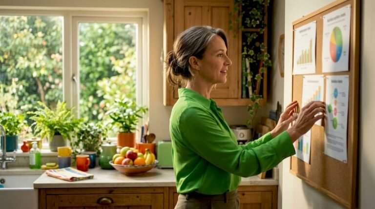 Female nutritionist reviewing fruit nutrition data at home